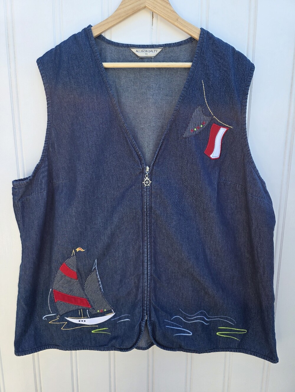 Allison Daley Blue Denim Zip Up Nautical Sailboat Vest Size 2X-3X